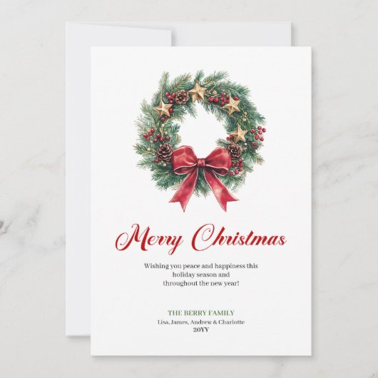 Elegant Watercolor Christmas Wreath Greeting Card Feestdagenkaart (Voorkant)