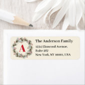 Elegant Watercolor Christmas Wreath Monogram Etiket (Insitu)