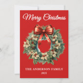 Elegant Watercolor Christmas Wreath Non-Photo Feestdagenkaart (Voorkant)