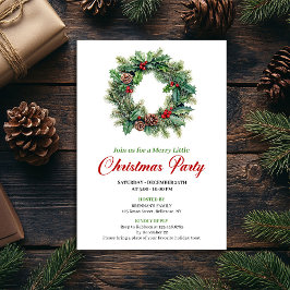 Elegant Watercolor Christmas Wreath Party Invite Kaart