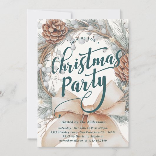 Elegant Watercolor Christmas Wreath Party Kaart (Voorkant)