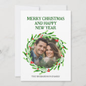 Elegant Watercolor Christmas Wreath Photo Feestdagenkaart (Voorkant)