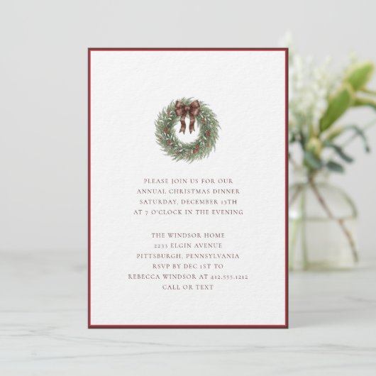 Elegant Watercolor Christmas Wreath Plaid Bow  Kaart (Staand voorkant)