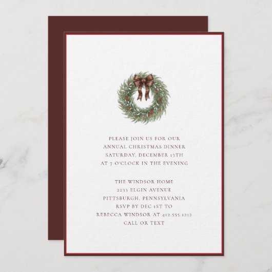 Elegant Watercolor Christmas Wreath Plaid Bow  Kaart (Voorkant / Achterkant)