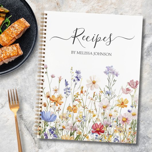 Elegant Watercolor Colorful Wildflower Recipe Book Notitieboek