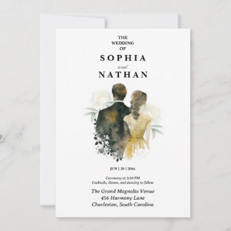 Elegant Watercolor Couple Bride Groom Wedding  Kaart