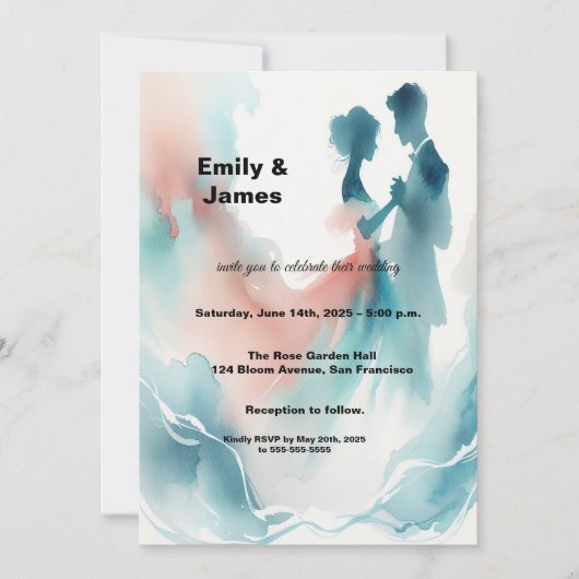 Elegant Watercolor Dancing Couple Wedding Invitati Kaart (Voorkant)