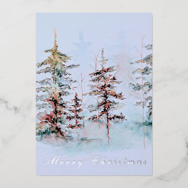Elegant Watercolor Dennenbos Prettig Kerstfeest   Folie Feestdagenkaart