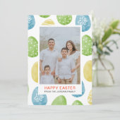 Elegant Watercolor Eggs Pattern Happy Easter Photo Feestdagenkaart (Staand voorkant)