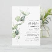 Elegant Watercolor Eucalyptus 80th Birthday Party Kaart (Staand voorkant)
