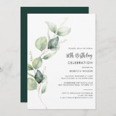 Elegant Watercolor Eucalyptus 80th Birthday Party Kaart (Voorkant / Achterkant)