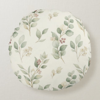 Elegant Watercolor Eucalyptus and Blush Berry Bota Rond Kussen