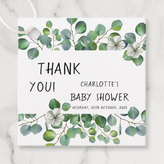 Elegant Watercolor Eucalyptus Baby Shower Bedankjes Labels (Voorkant)
