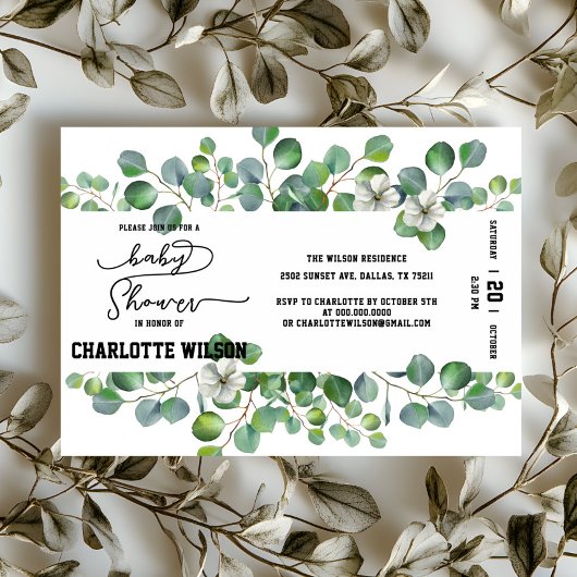Elegant Watercolor Eucalyptus Baby Shower Kaart