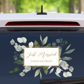 Elegant Watercolor Eucalyptus Leaves Just Married Raamsticker