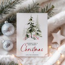 Elegant Watercolor Evergreen Trees Merry Christmas