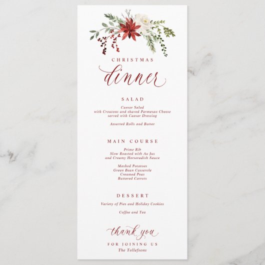 Elegant Watercolor Festive Christmas Dinner Menu (Voorkant)