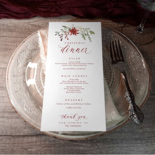 Elegant Watercolor Festive Christmas Dinner Menu
