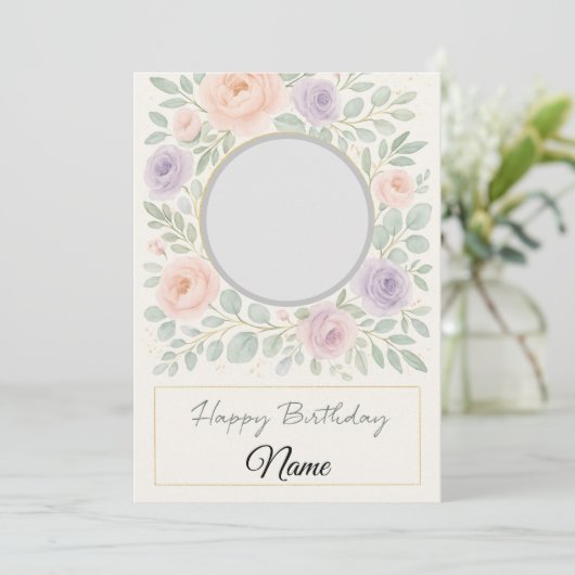 Elegant Watercolor Floral Birthday Card Kaart (Staand voorkant)