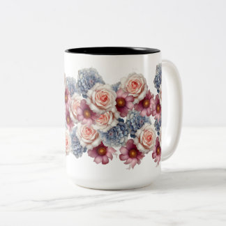 Elegant Watercolor Floral Coffee Mug - Pastel Rose Tweekleurige Koffiemok