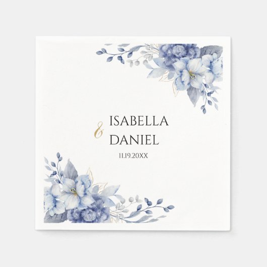 Elegant Watercolor Floral Dusty Blue Powder Blue  Servet (Voorkant)