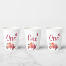 Elegant Watercolor Floral One 1st Birthday  Papieren Bekers