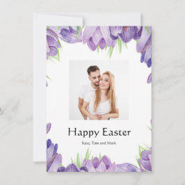 Elegant Watercolor Floral Photo Happy Easter Card Feestdagenkaart