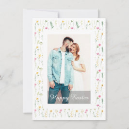 Elegant Watercolor Floral Photo Happy Easter  Feestdagenkaart