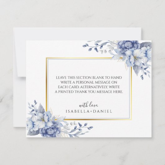 Elegant Watercolor Floral Powder Blue Wedding Bedankkaart (Achterkant)