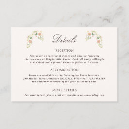 Elegant Watercolor Floral Rococo Wedding Details Informatiekaartje