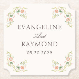 Elegant Watercolor Floral Rococo Wedding  Kartonnen Onderzetters