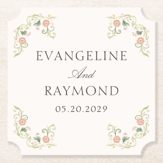 Elegant Watercolor Floral Rococo Wedding Kartonnen Onderzetters (Voorkant)