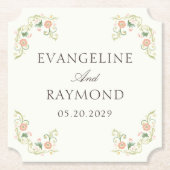 Elegant Watercolor Floral Rococo Wedding  Kartonnen Onderzetters (Voorkant)