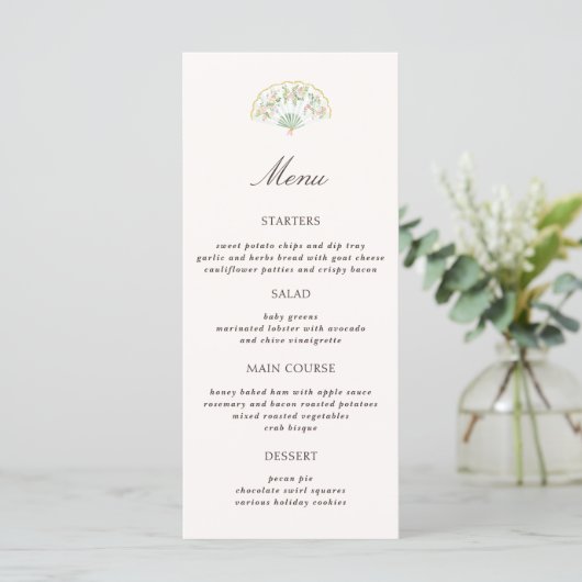 Elegant Watercolor Floral Rococo Wedding Menu (Staand voorkant)