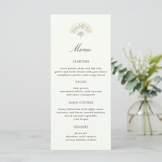 Elegant Watercolor Floral Rococo Wedding Menu (Staand voorkant)
