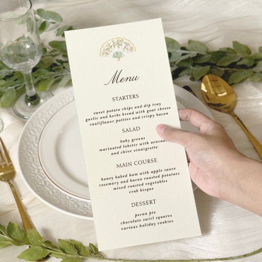 Elegant Watercolor Floral Rococo Wedding Menu