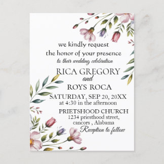 Elegant Watercolor Floral Wedding Invitation Card Uitnodiging Briefkaart