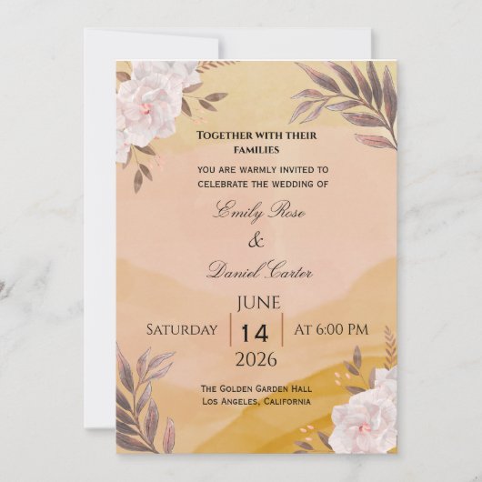 Elegant Watercolor Floral Wedding Invitation in Wa Kaart (Voorkant)
