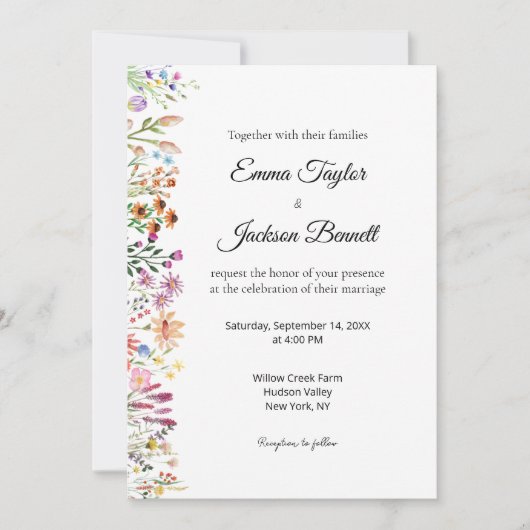 Elegant Watercolor Floral Wedding Invitation Kaart (Voorkant)