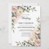 Elegant Watercolor Floral Wedding Invitation Kaart (Voorkant)