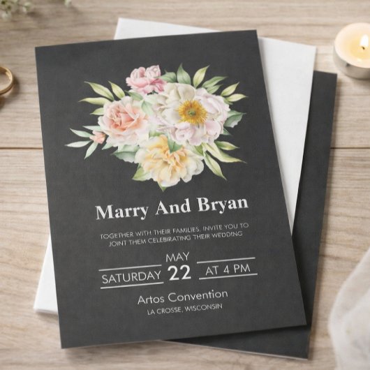 Elegant Watercolor Floral Wedding Invitation Kaart