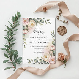Elegant Watercolor Floral Wedding Invitation Kaart