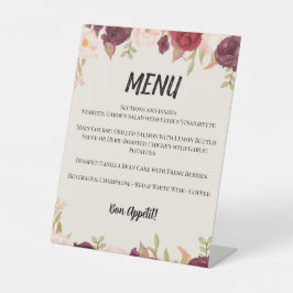 Elegant Watercolor Floral Wedding Menu Reclamebord Met Voetstuk