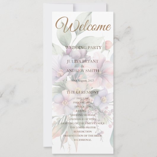 elegant watercolor floral wedding programme card (Voorkant)