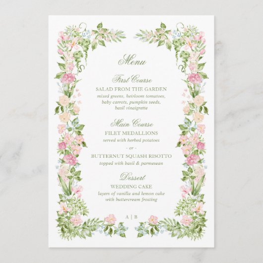 Elegant Watercolor Floral Wedding Reception Menu (Voorkant)