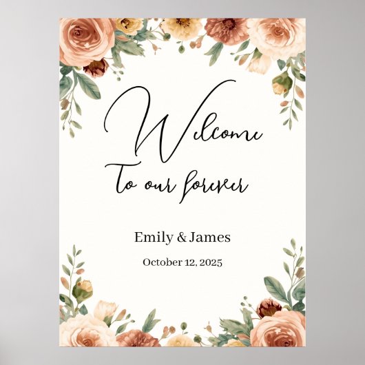 Elegant Watercolor Floral Wedding Welcome Poster (Voorkant)