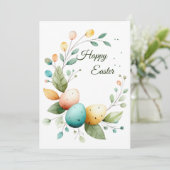 Elegant Watercolor Floral Wreath Easter Kaart (Staand voorkant)