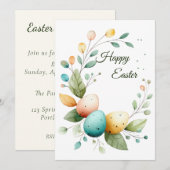 Elegant Watercolor Floral Wreath Easter Kaart (Voorkant / Achterkant)