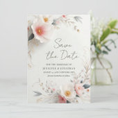Elegant Watercolor Flowers Save The Date Script (Staand voorkant)
