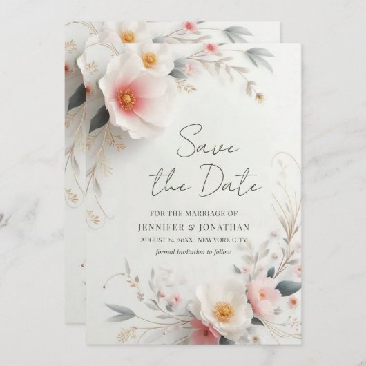 Elegant Watercolor Flowers Save The Date Script (Voorkant / Achterkant)